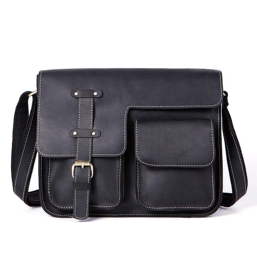black leather messenger backpack Vintage Messenger Bag Mens Italian Leather, Black (D#UDAXJBB)