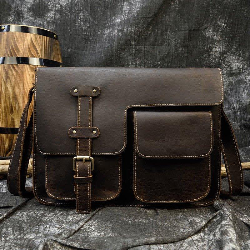 Personalized Top Grain Italian Leather Messenger Bag Camera 