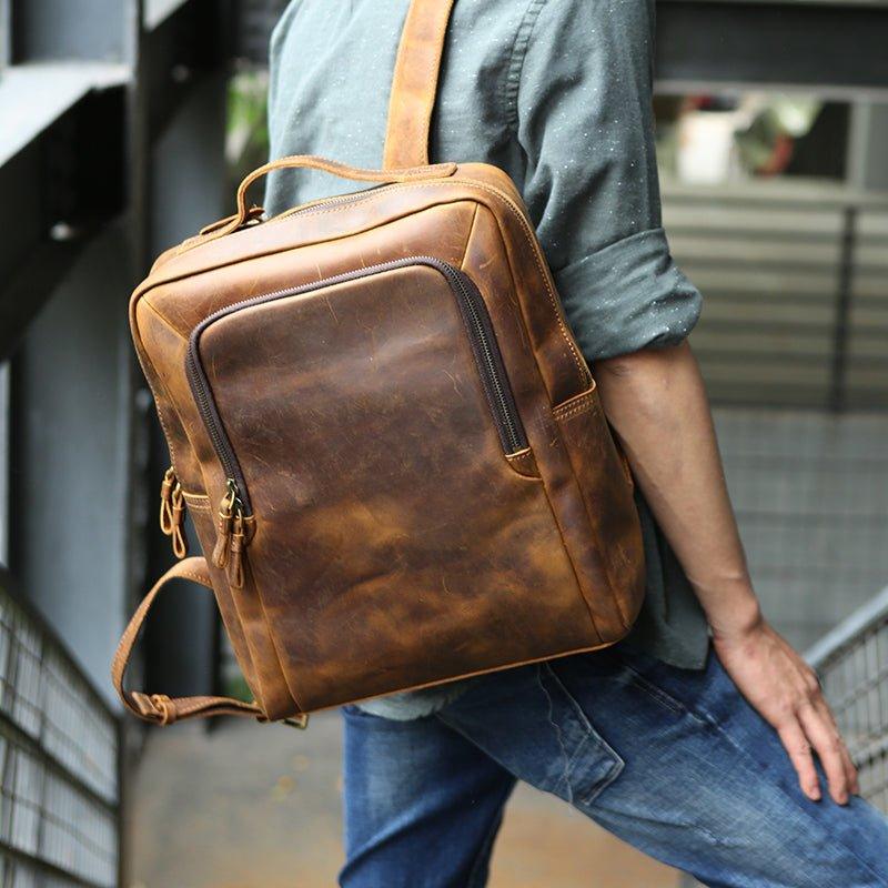 Woosir Laptop Backpack Leather for Work, Brown