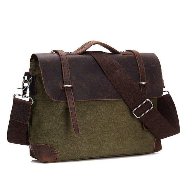 Laptop Messenger Bags Men Leather and Canvas - Woosir