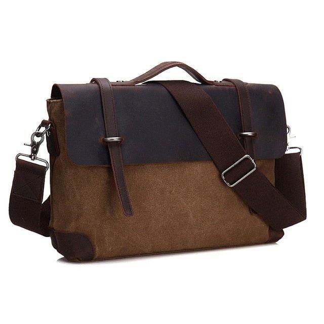 Laptop Messenger Bags Men Leather and Canvas - Woosir