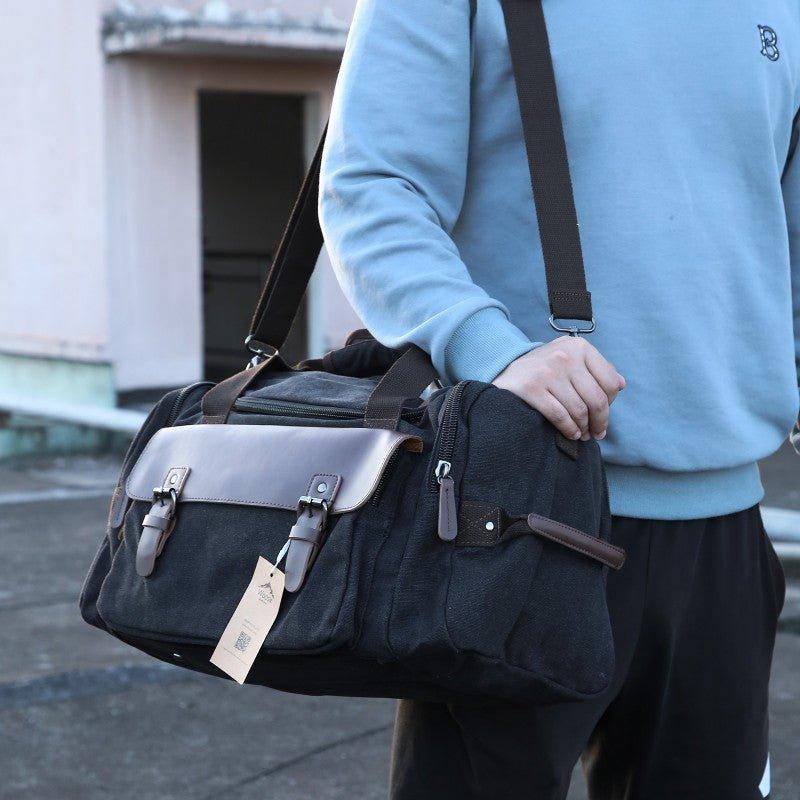 men's canvas travel bag Large Canvas Duffle Bag Mens Women for Travel, Black