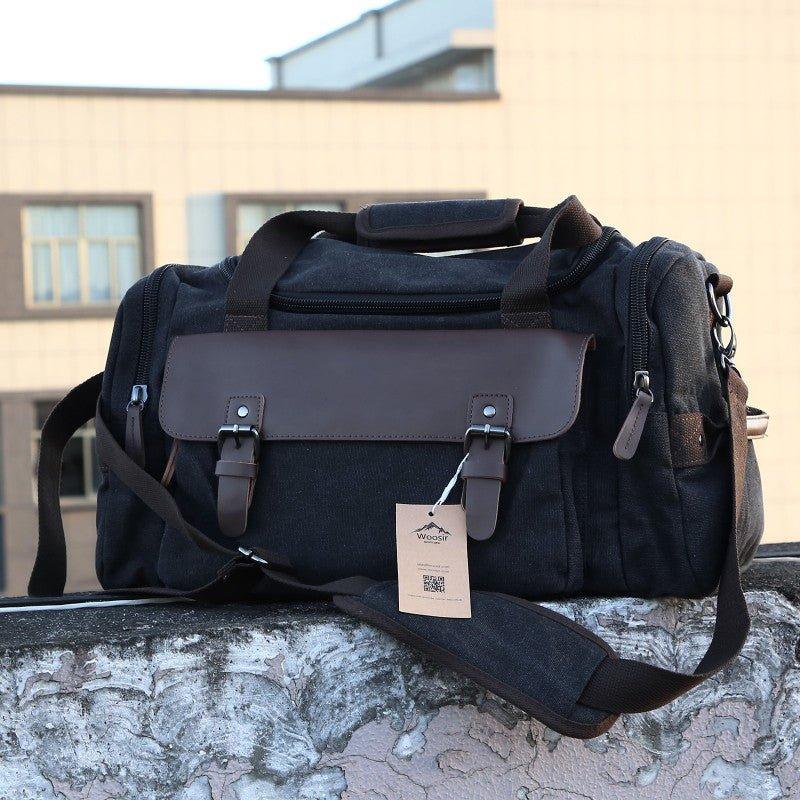 big shoulder bags for men travel Large Canvas Duffle Bag Mens Women for Travel, Black