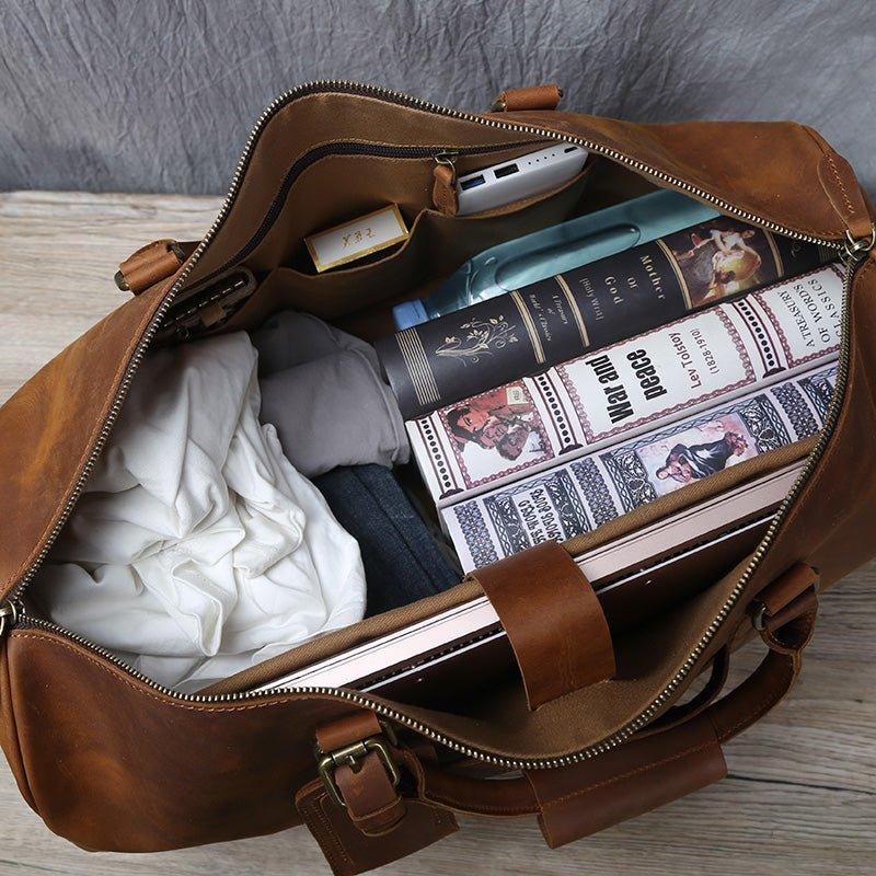 Large Leather Duffle bag With Trolley Sleeve - Woosir