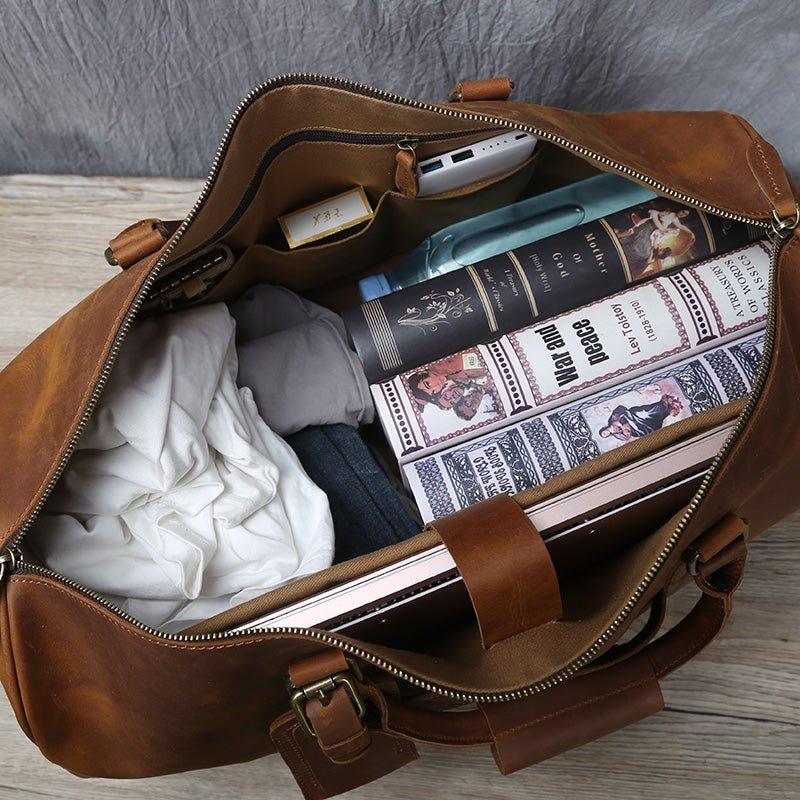 best men's travel bags with trolley sleeve Large Leather Duffle bag With Trolley Sleeve, Black