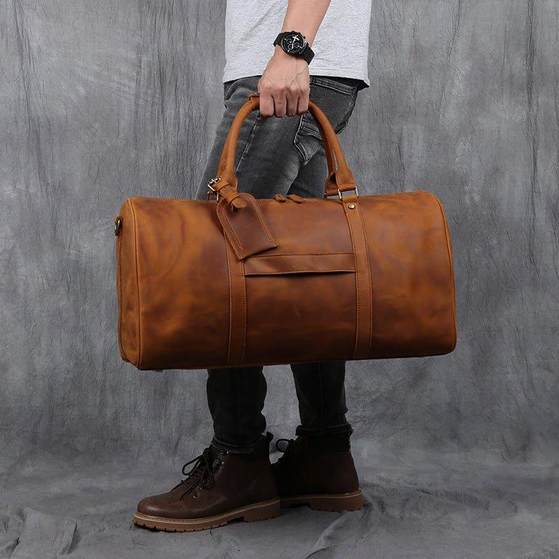 best men's travel bags with trolley sleeve Large Leather Duffle bag With Trolley Sleeve, Black
