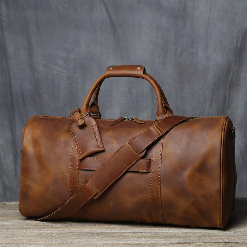 best men's travel bags with trolley sleeve Large Leather Duffle bag With Trolley Sleeve, Brown