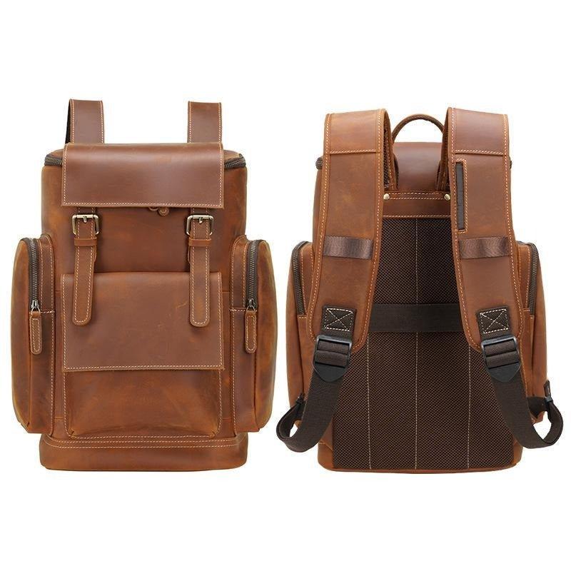 computer backpack leather Woosir Large Leather Laptop Backpack, School, Travel, Light Brown 2