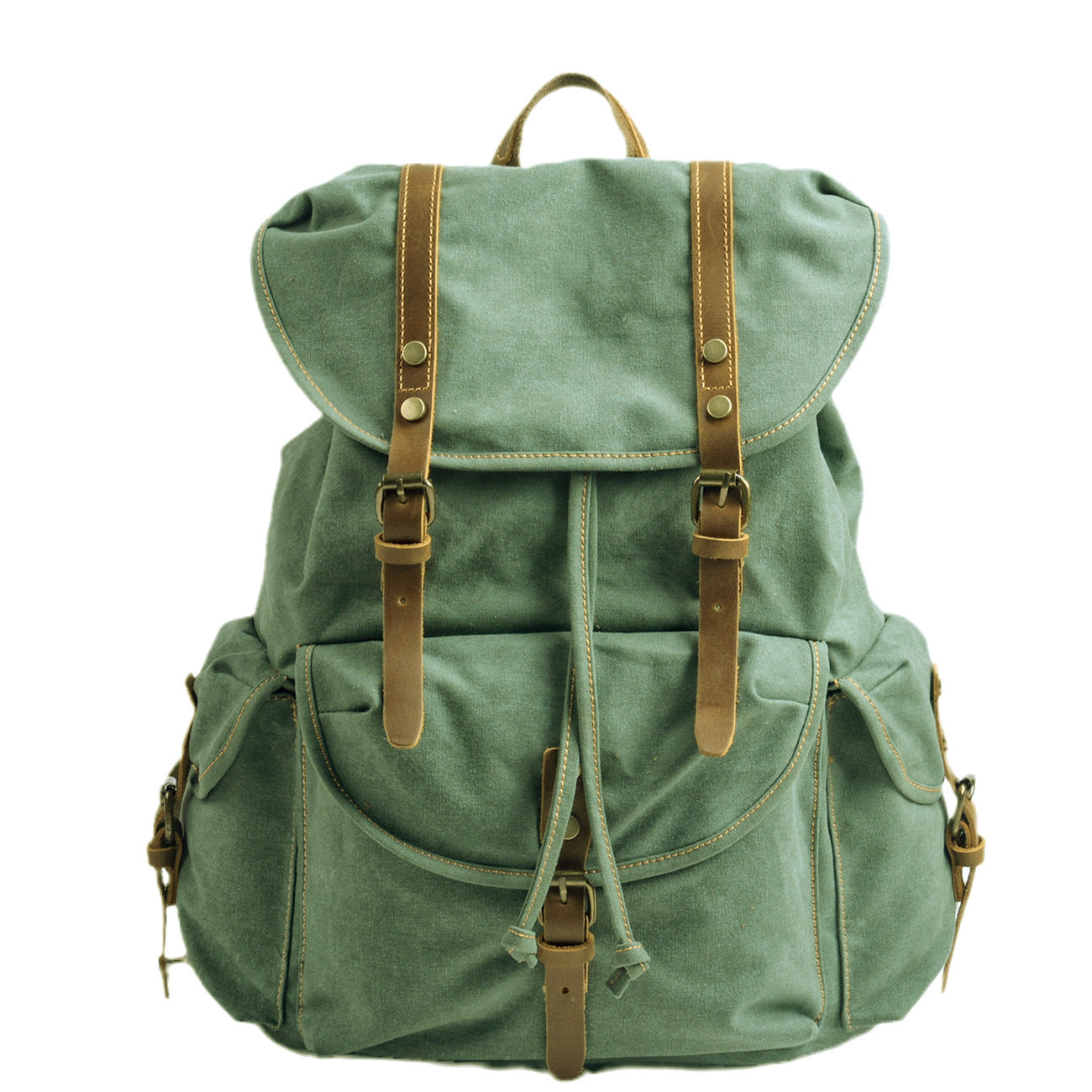 Large Vintage Canvas Backpack Travel For Men, BULE GREEN