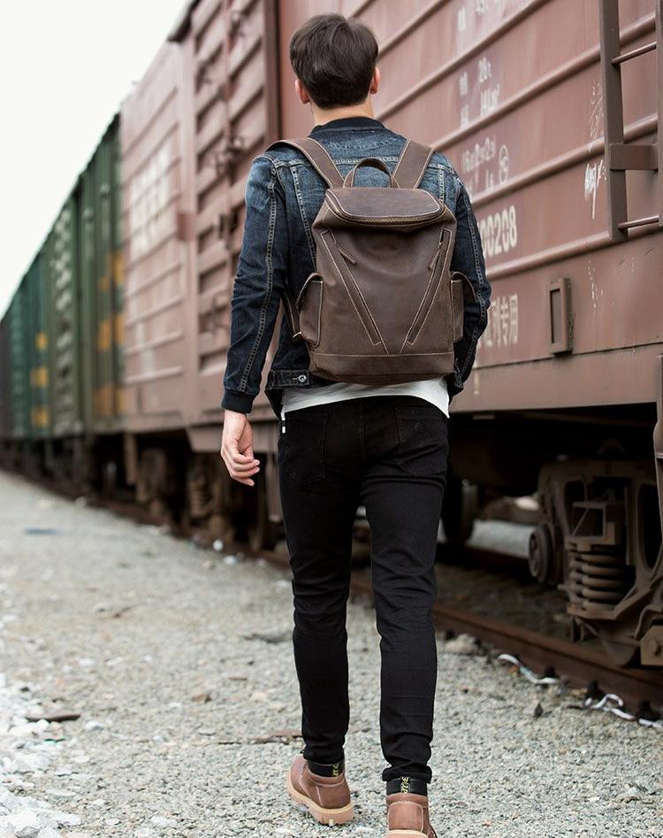 Large Vintage Leather Backpack for Men - Woosir