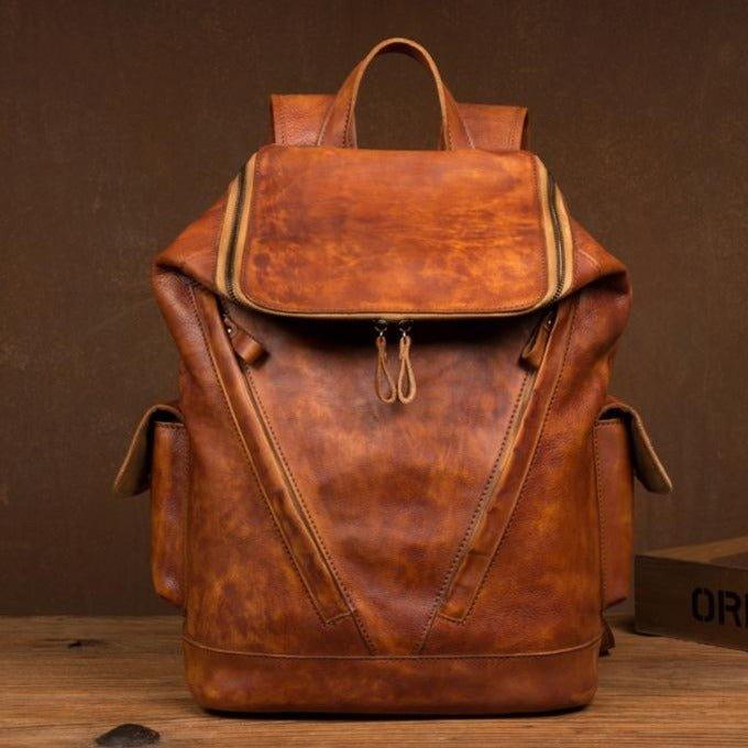 Large Vintage Leather Backpack for Men - Woosir