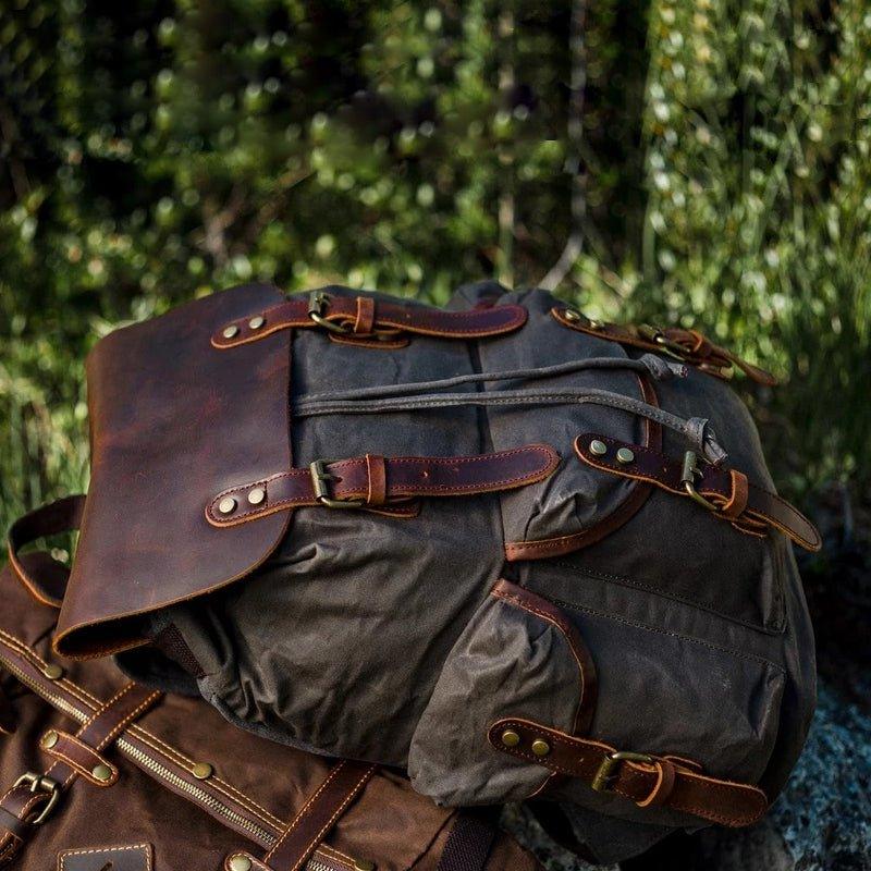 boubideal canvas and leather backpack Large Leather and Canvas Backpack Rucksack, Coffee