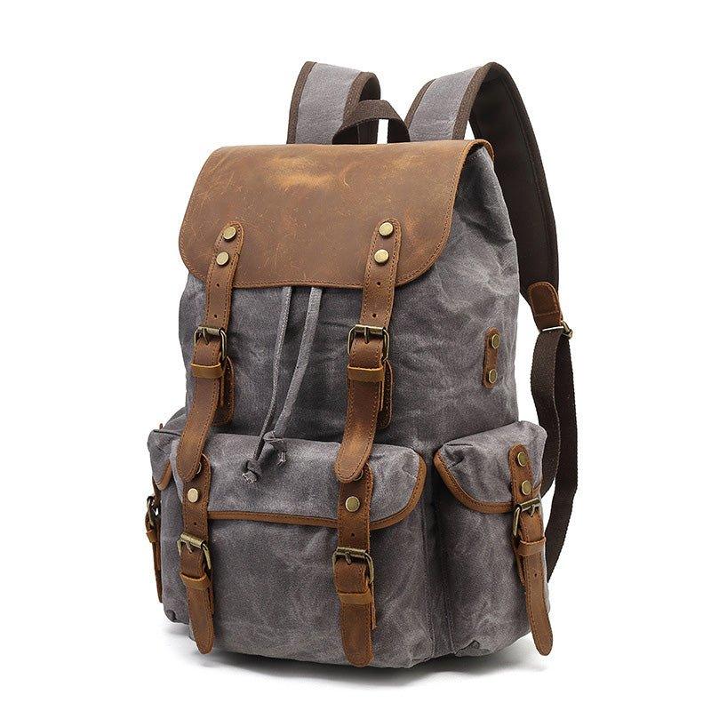 american crew backpack canvas leather Large Leather and Canvas Backpack Rucksack, Coffee