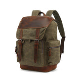 Vintage Leather and Canvas Backpack with Laptop Sleeve - Woosir