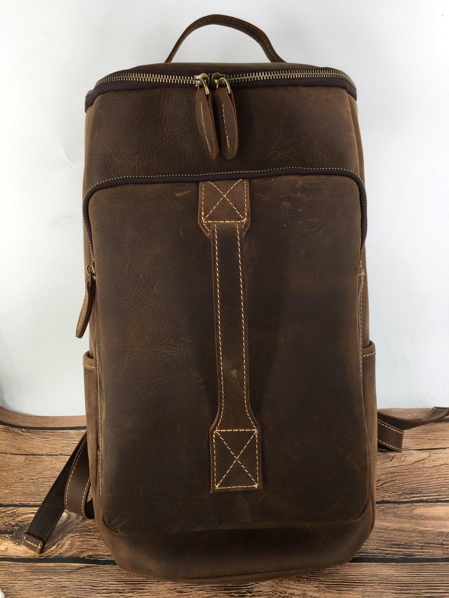 Large Leather Backpack Laptop, Dark Brown