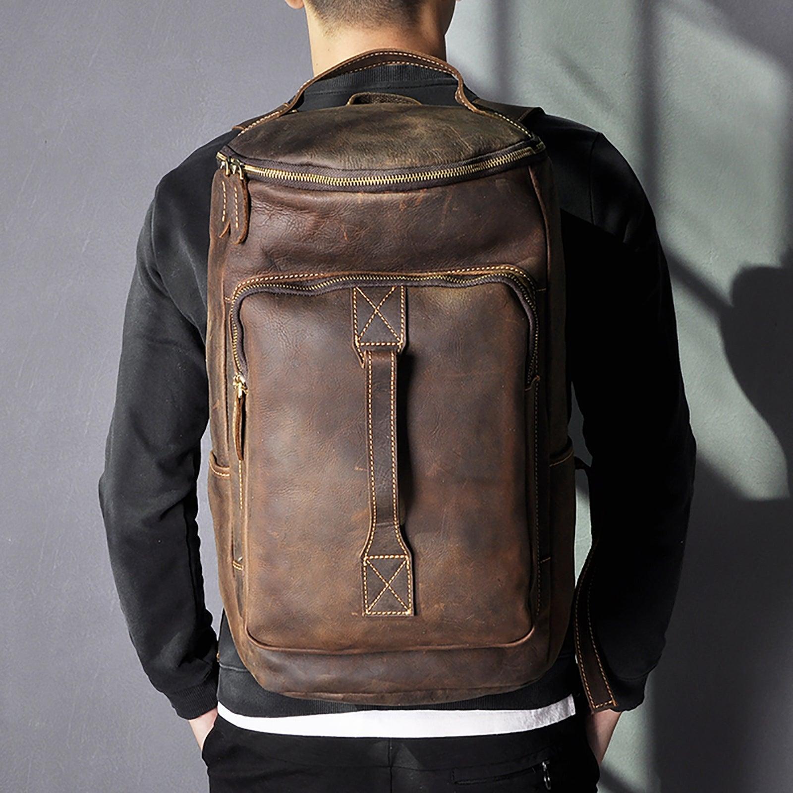Large Leather Backpack Laptop, Brown