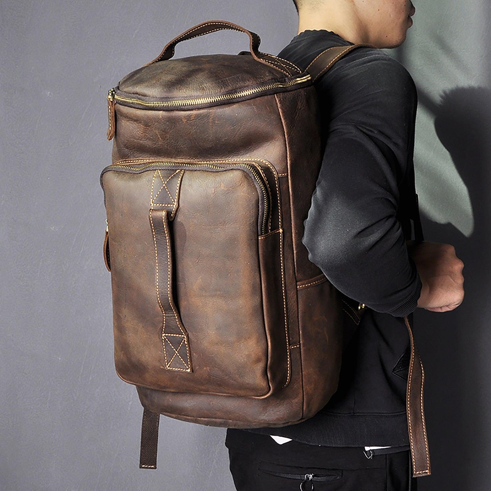 Large Leather Backpack Laptop, Brown