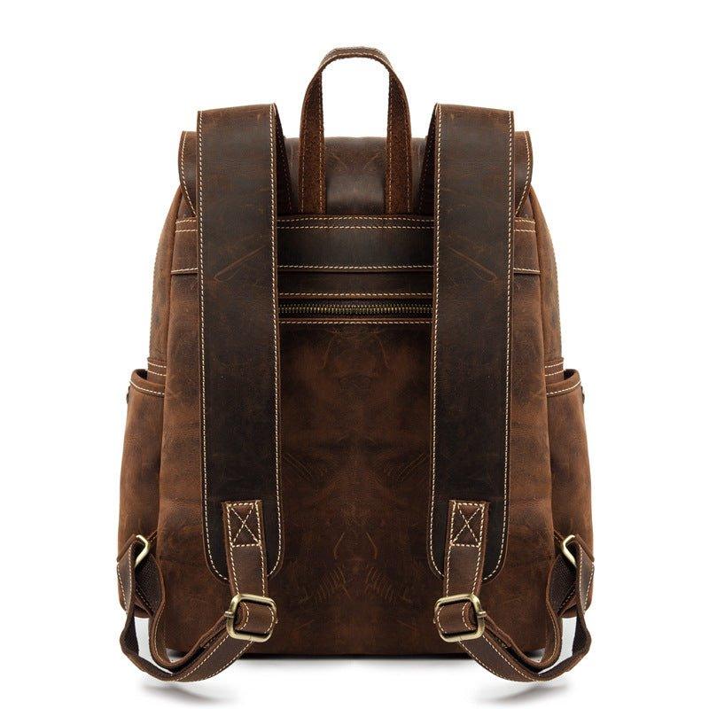 Mens Leather Backpack with Front Pocket, Brown / L