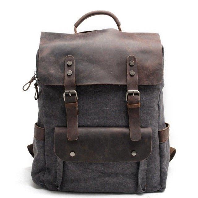 Leather Canvas Backpack 15.6 inch, Dark Grey