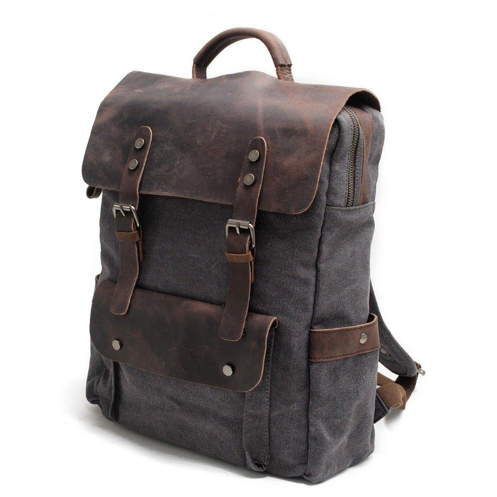 Leather Canvas Backpack 15.6 inch, Dark Grey