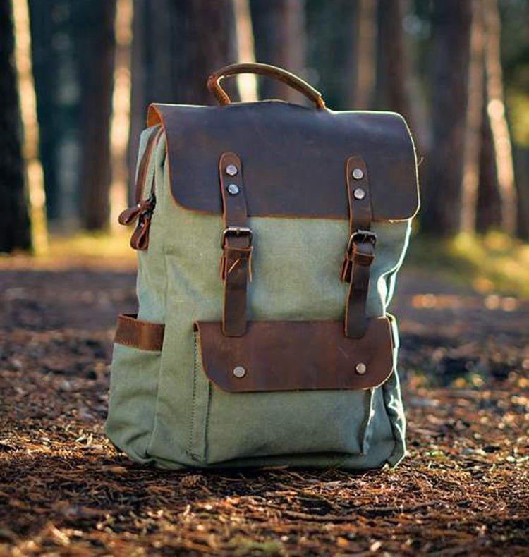 Leather Canvas Backpack 15.6 inch - Woosir