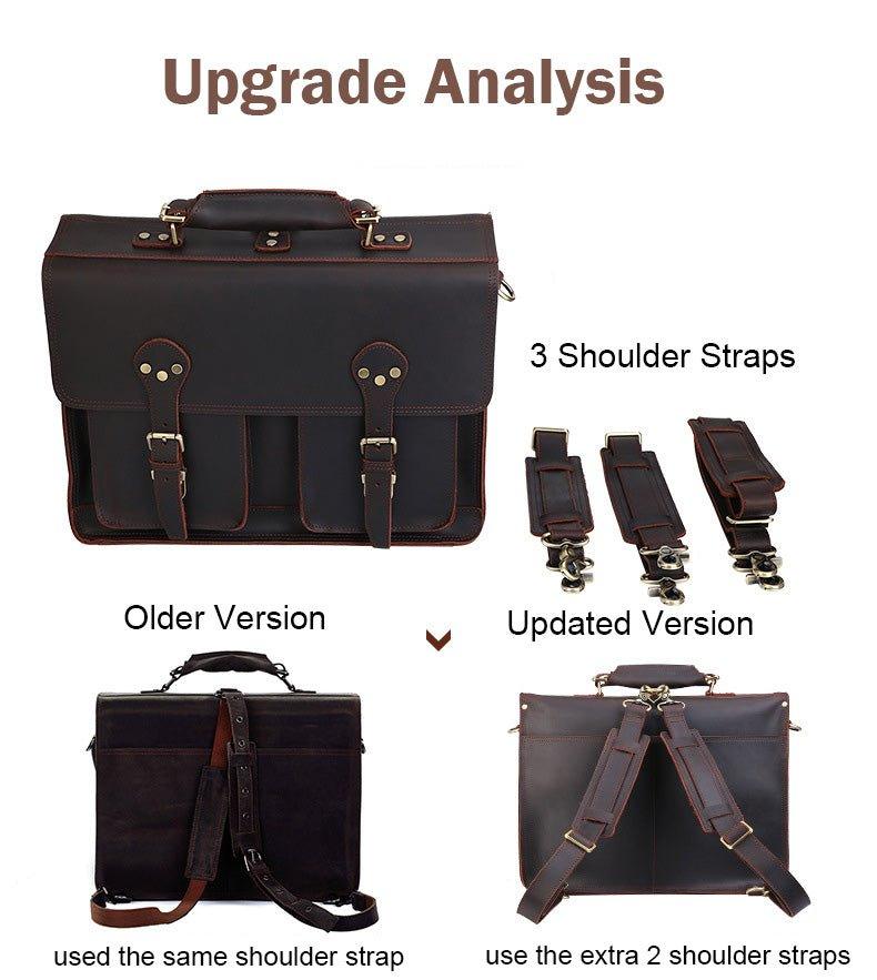 black leather briefcase backpack asia Woosir Leather Computer Briefcase Backpack Convertible