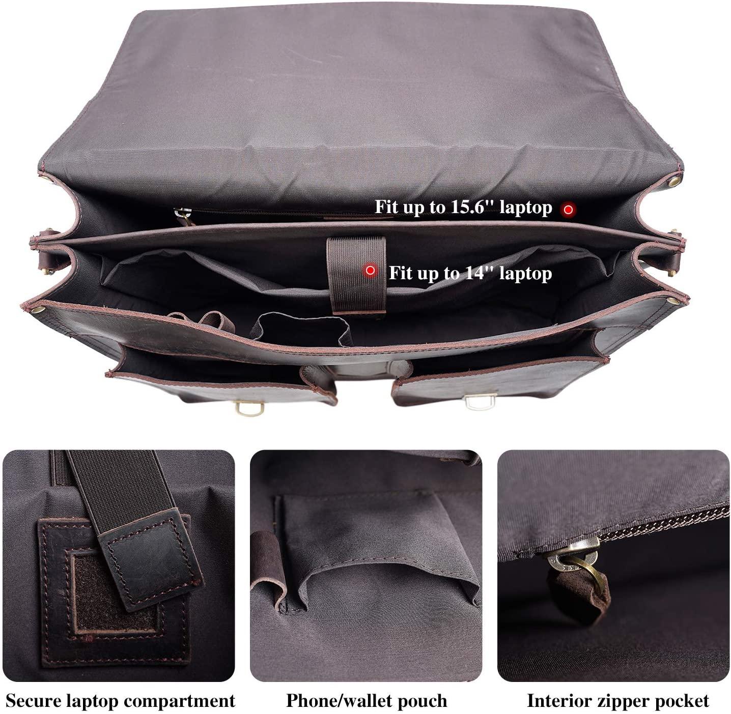 Woosir Leather Computer Briefcase Backpack Convertible - Woosir