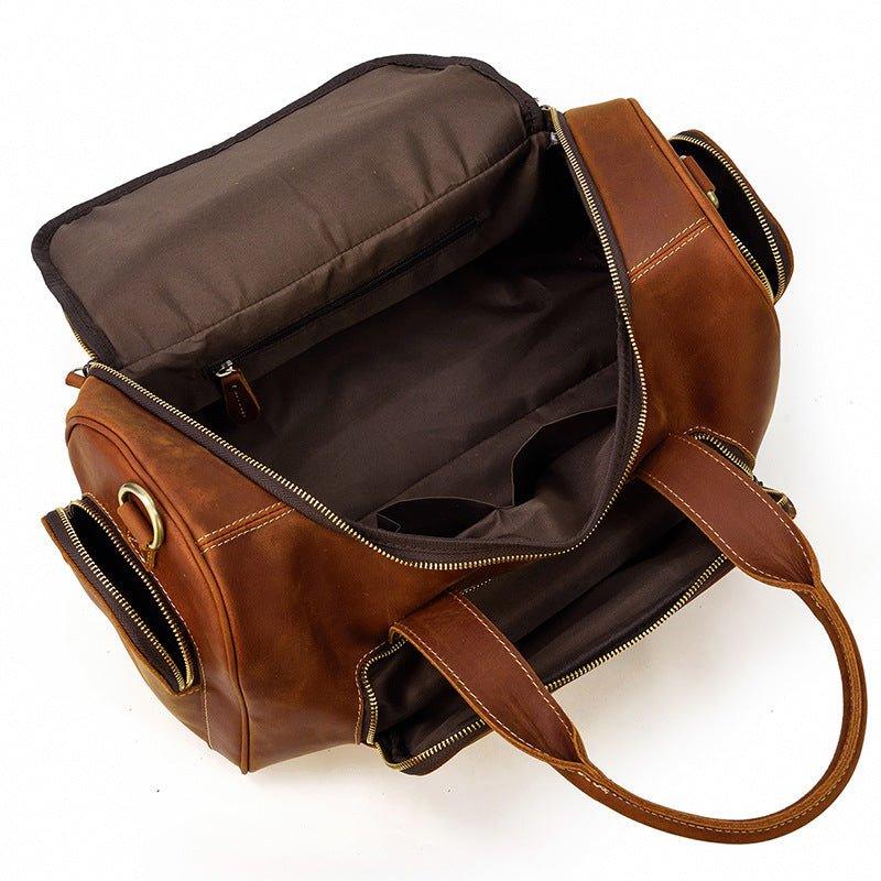 Mens Leather Duffle Bag with Pockets - Woosir
