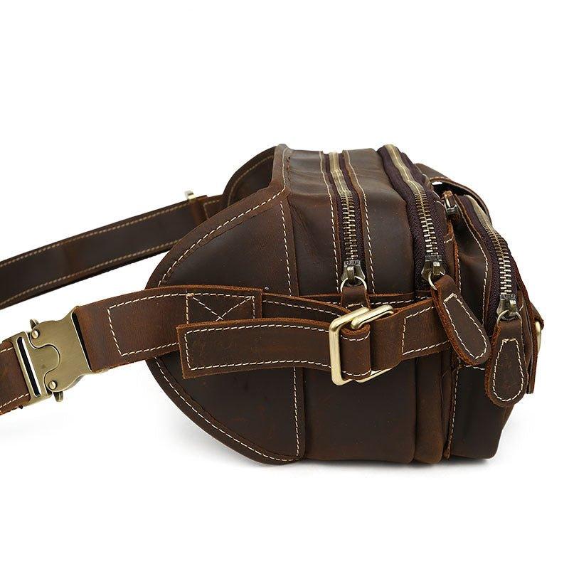 Woosir Leather Fanny Pack with 5 Zippered Pockets - Woosir
