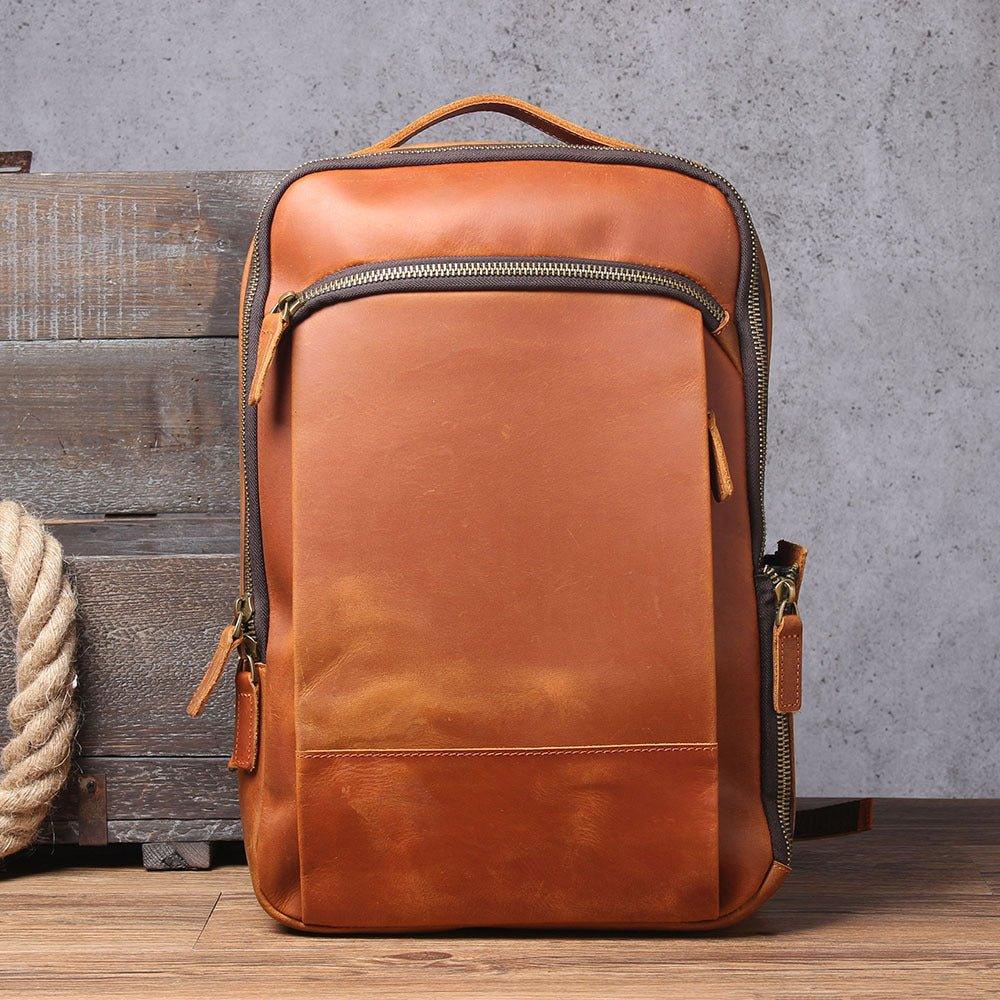 Vintage Mens Leather Backpack for Laptop - Woosir