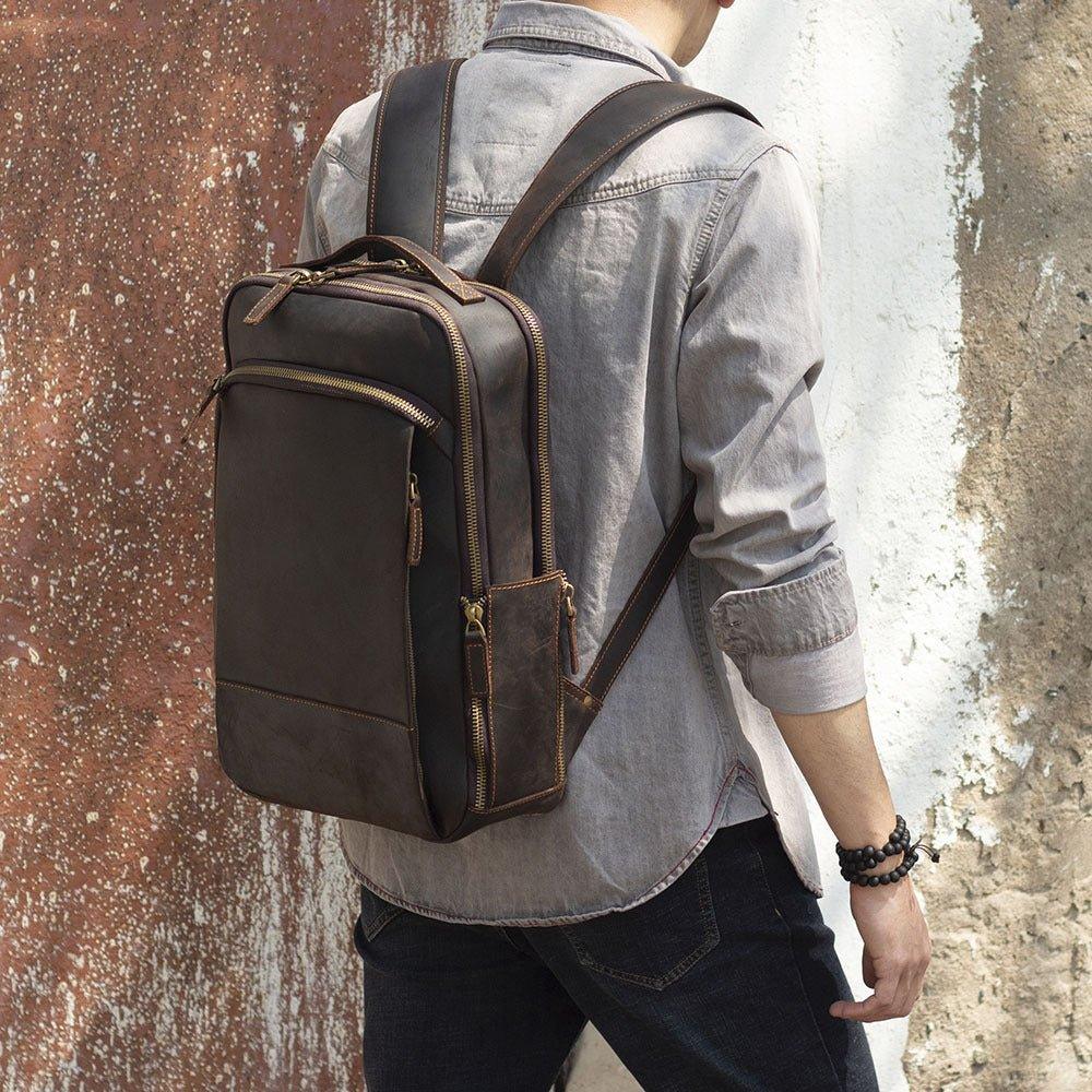 Vintage Mens Leather Backpack for Laptop - Woosir