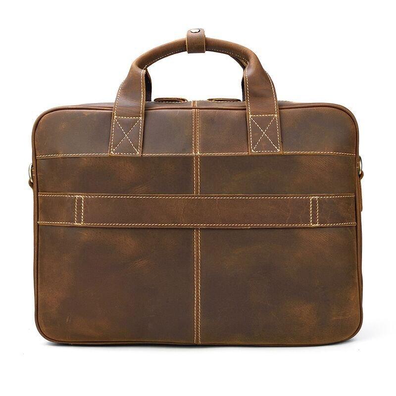 Woosir Leather Laptop Briefcase Brown 15" - Woosir