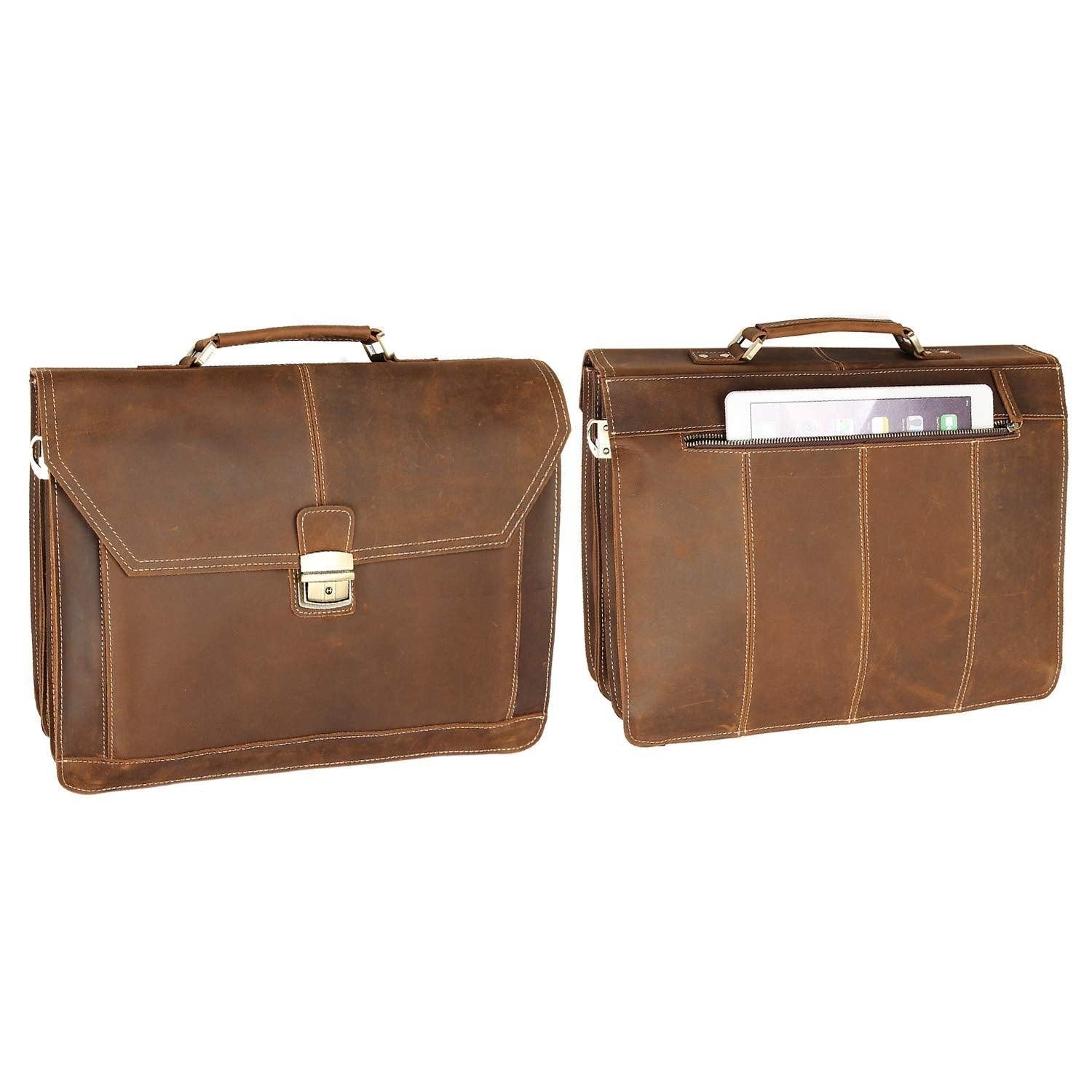 Woosir Leather Laptop Briefcase Mens for Work 15.6 Inch - Woosir
