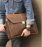 Woosir Leather Laptop Briefcase Mens for Work 15.6 Inch - Woosir