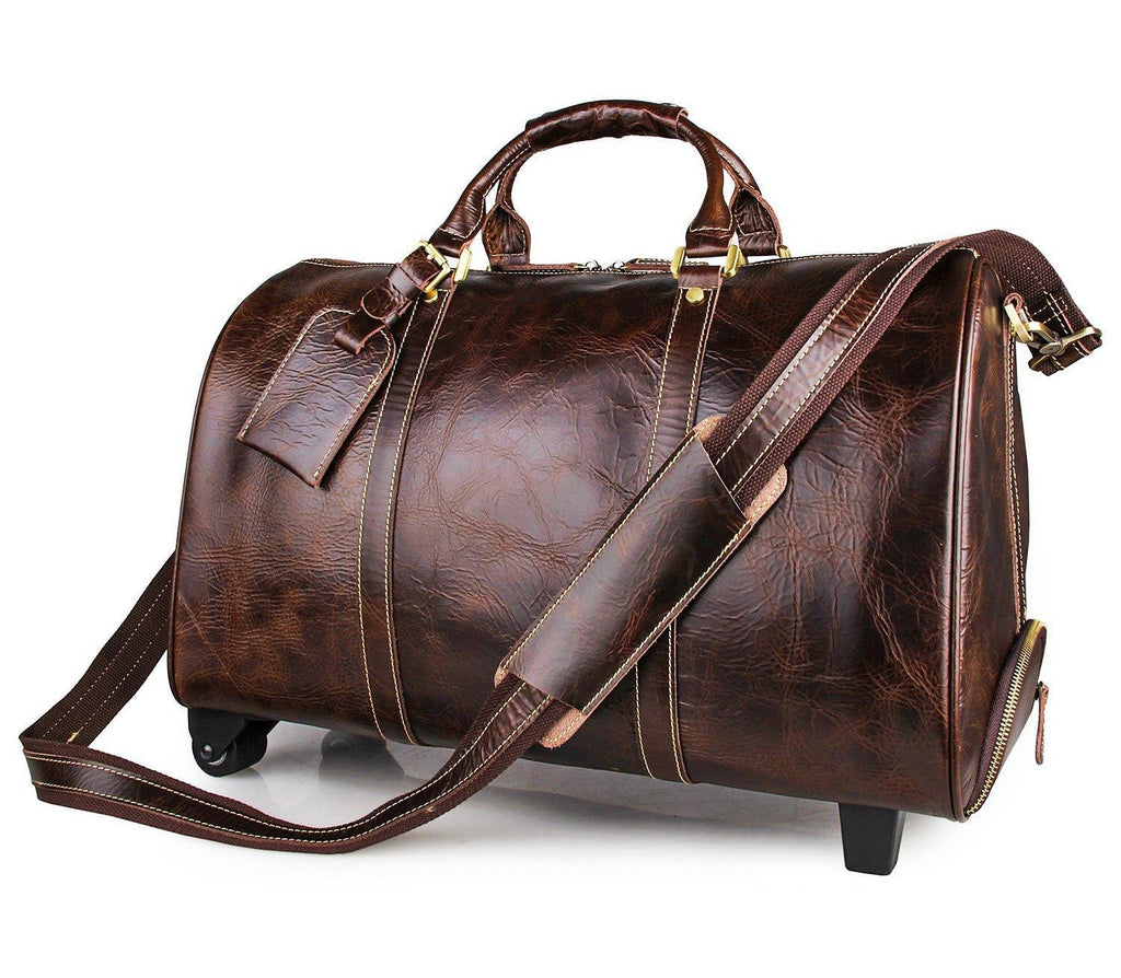 Leather Rolling Duffle Bag 20 Inch - Woosir