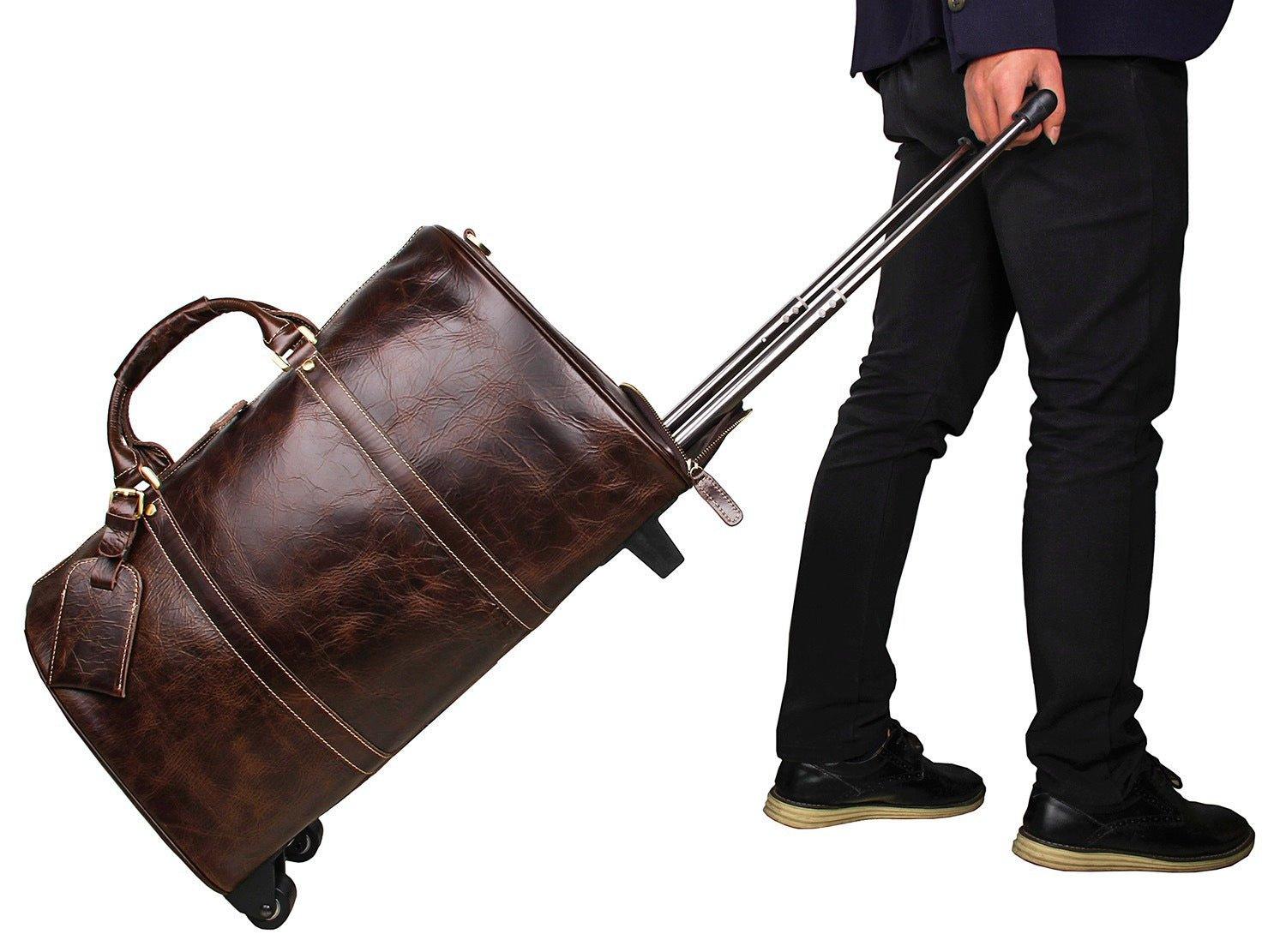 Leather Wheeled Duffle Leather Rolling Duffle Bag 20 Inch