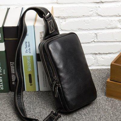 black leather sling bag backpack Mens Leather Sling Backpack Large, Black / S