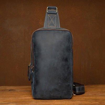 Mens Leather Sling Backpack Large, Navy / S