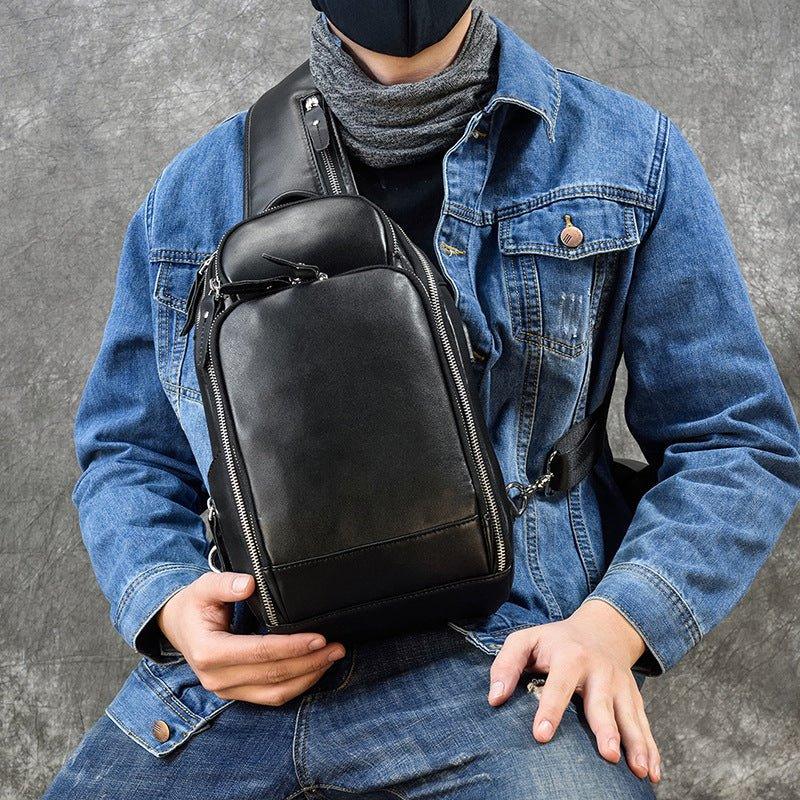 Vintage Mens Sling Bag in Leather - Woosir
