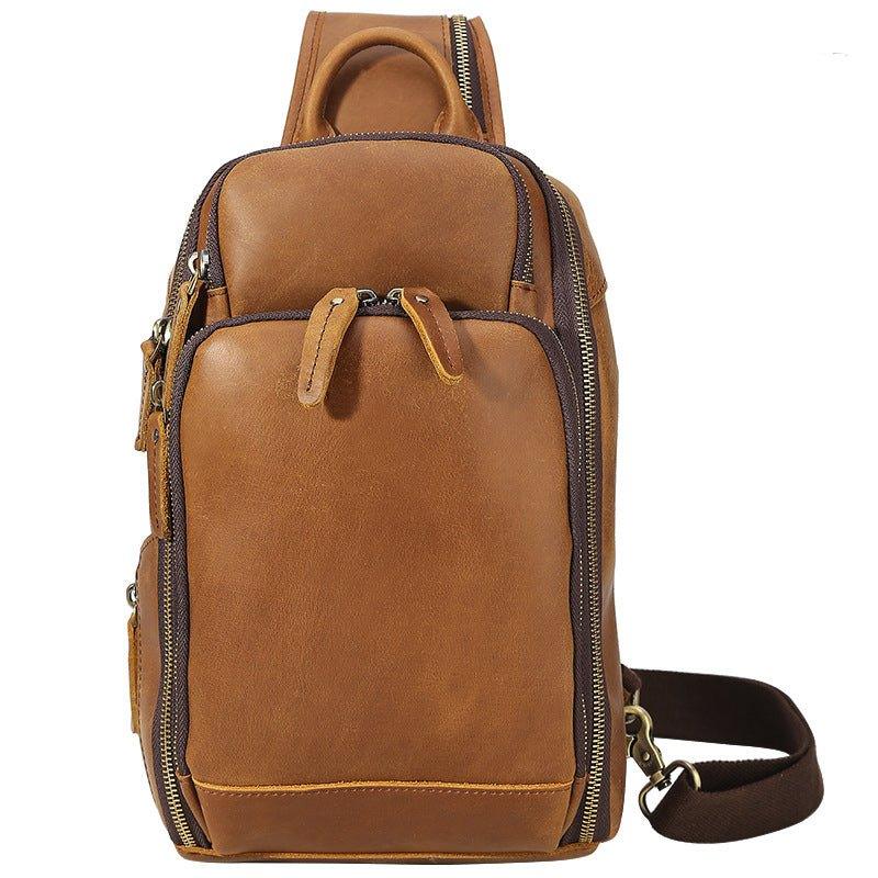 classic sling leather backpack Vintage Mens Sling Bag in Leather