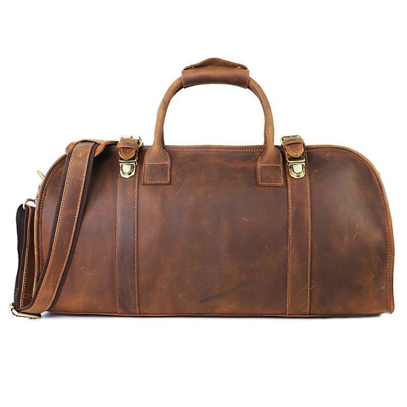 men s travel bags Leather Travel Bag Mens With Lock, Coffee Brown