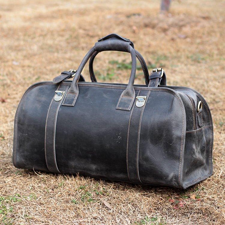 leather travel bag men's Leather Travel Bag Mens With Lock, Grey