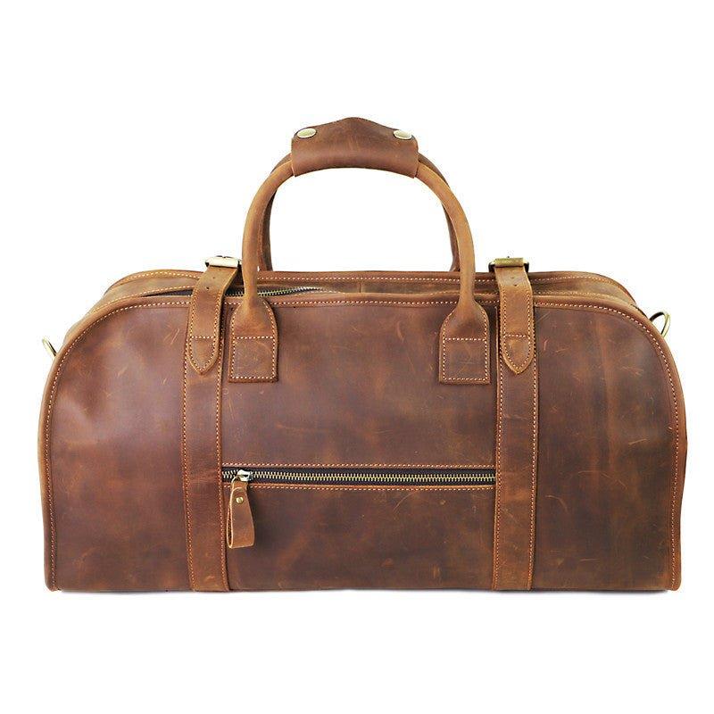 leather travel bag men's Leather Travel Bag Mens With Lock, Coffee Brown