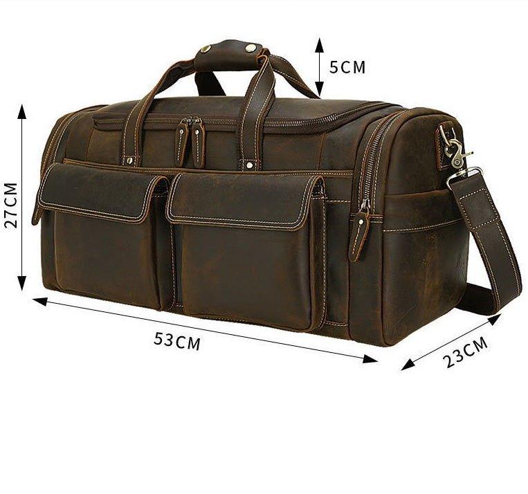 Mens Leather Travel Bag with Zipper Pockets - Woosir