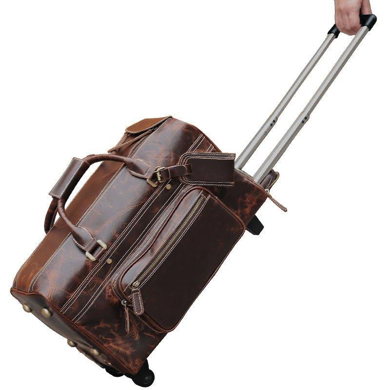 leatherology men's travel.bag with wheels Mens Leather Duffle Bag on Wheels, Coffee