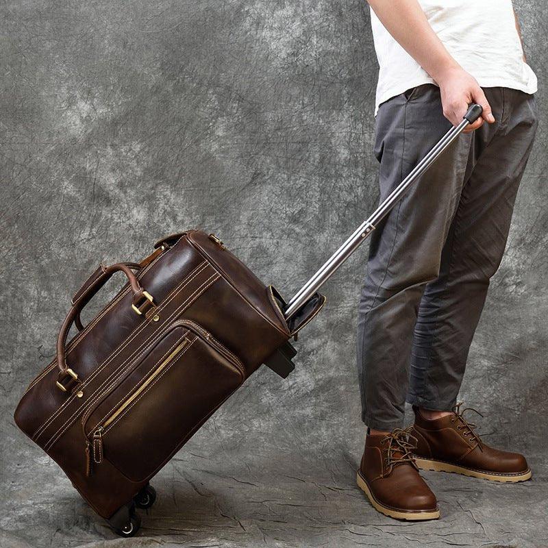 Leather Carry On Luggage with Wheels for Men