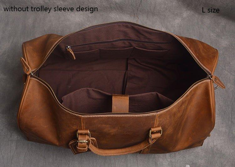 Leather Weekender Travel Bag with Shoe Compartment, Black / Large