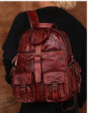 Men Backpack Vintage Leather Travel 15.6" - Woosir
