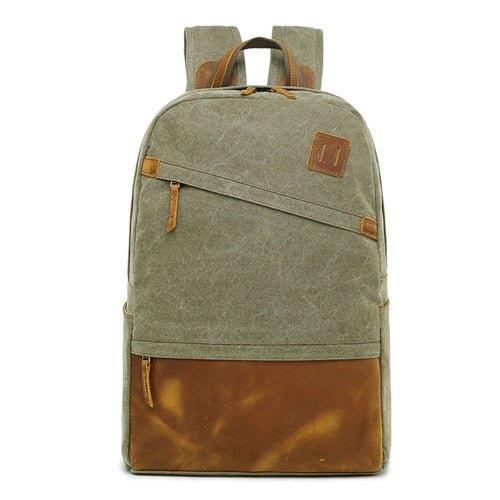 Men Canvas Backpack Schoolbag 14 Inch Laptop Bag, Army Green
