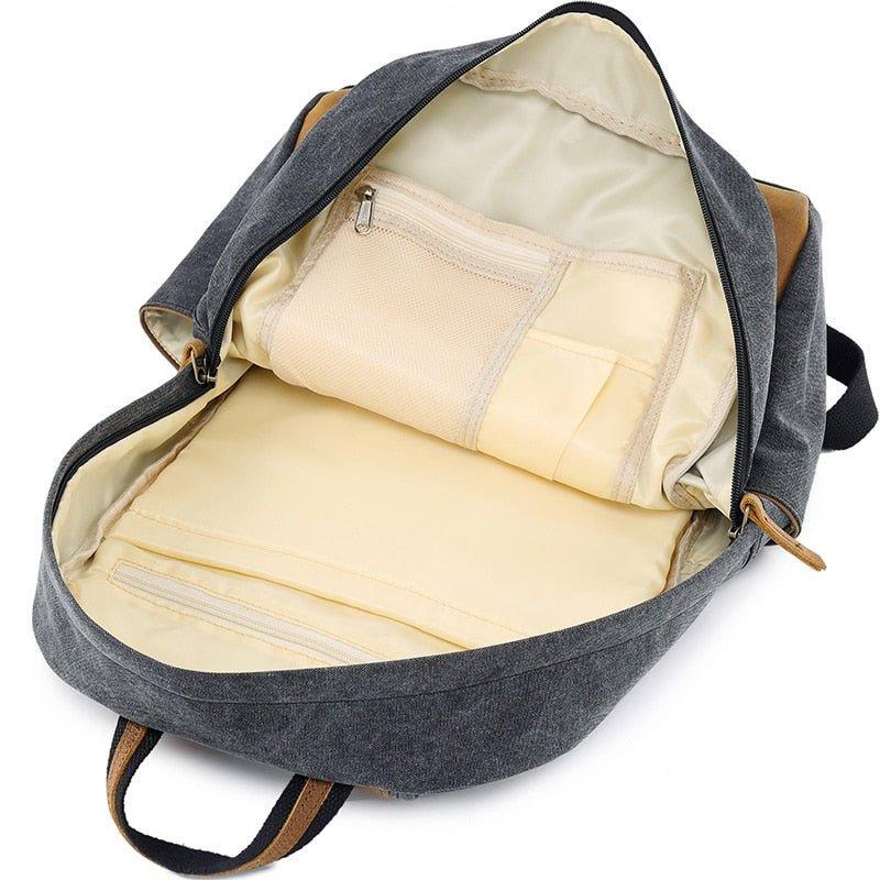 Men Canvas Backpack Schoolbag 14 Inch Laptop Bag, Black Men Canvas Backpack Schoolbag 14 Inch Laptop Bag, Black